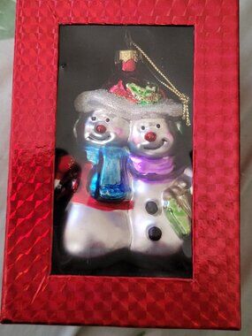 Antique Holiday Snow Man and Woman Christmas Decoration